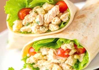 Soft chicken or tuna salad wrap — a creamy, braces-friendly meal option perfect for pairing with soup.