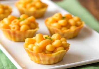 Mac & cheese cups — creamy, bite-sized pasta snacks that are soft and braces-friendly.