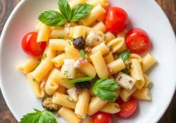 Mini pasta salad with soft noodles and tender veggies — a braces-friendly side dish for soup.