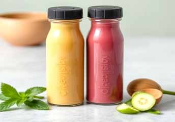 Mini smoothie bottles — colorful, braces-friendly drinks made with soft fruits and creamy textures.