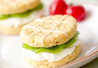 Soft rice cake sandwiches with creamy fillings — a gentle, braces-friendly snack or soup side.
