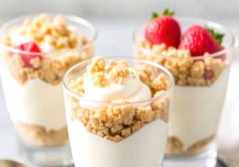 Yogurt parfaits with soft graham crumbs — a creamy, braces-friendly dessert layered with tender textures.