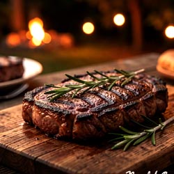 Sliced teres major steak served in Australian BBQ style with juicy interior and grill marks