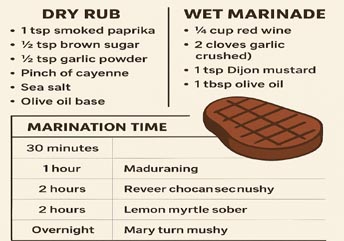 Raw Teres Major steak marinating in a garlic herb blend with olive oil and spices